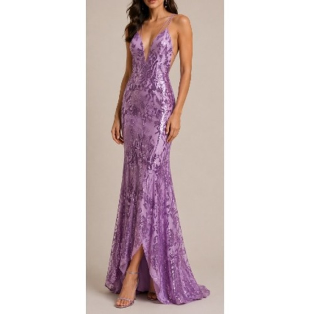 Geforsp Women's Purple Sequin Lace Up Corset Mermaid Prom Gown Dress Size‎ 6 NWT